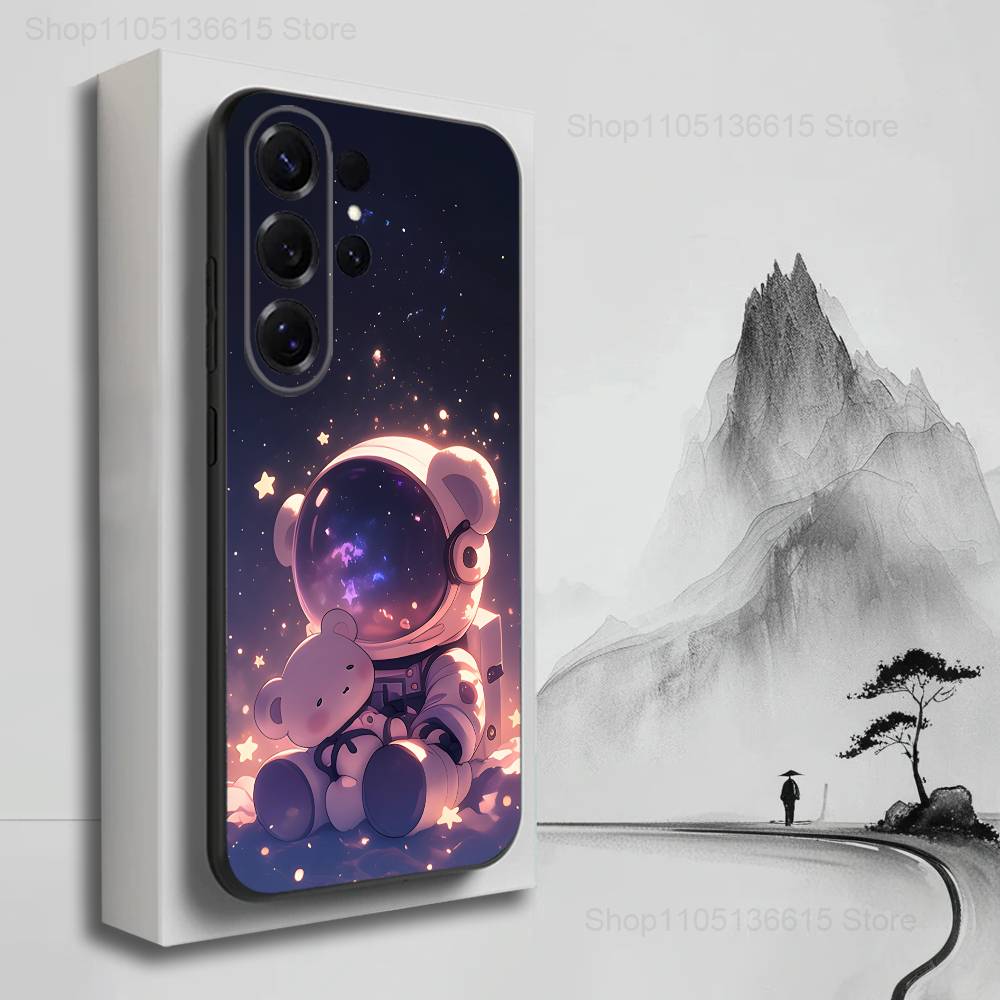 Cartoon Astronaut Space Case For Samsung S22,S25,S20,S10,Plus,Ultra,S24,S23,FE,S21,S9,Lite,Soft Silicone Black