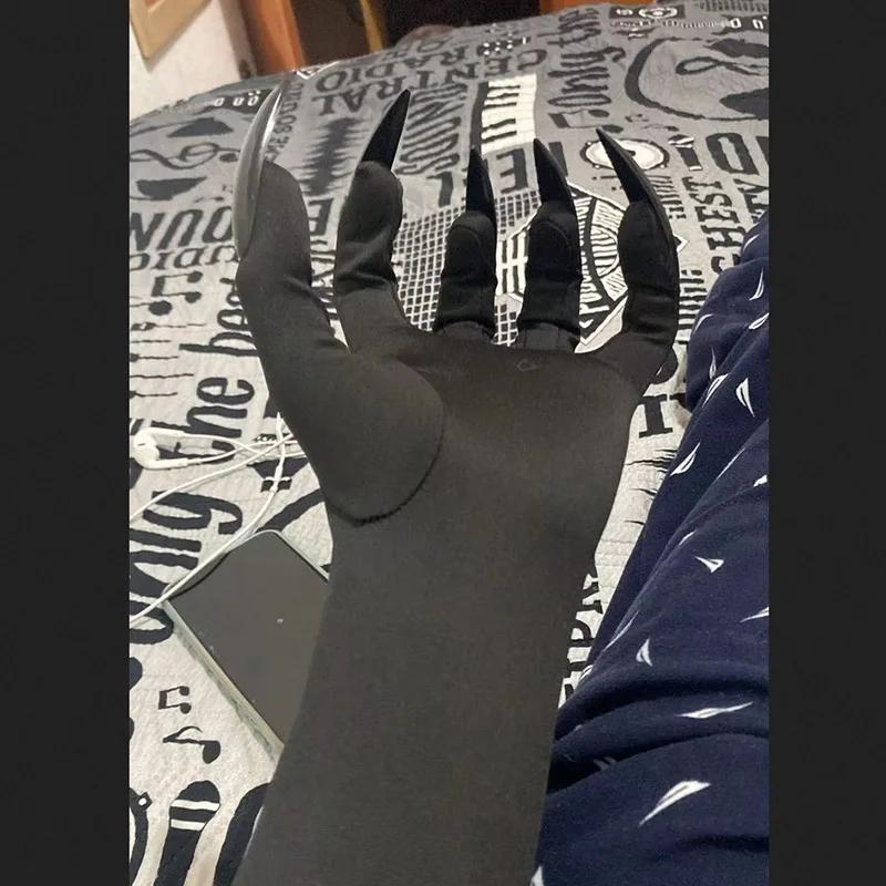 Black Halloween Gothic Long Nails Cosplay Gloves Halloween Personality Stretch Ghost Claw Mittens Stage Performance Accessories