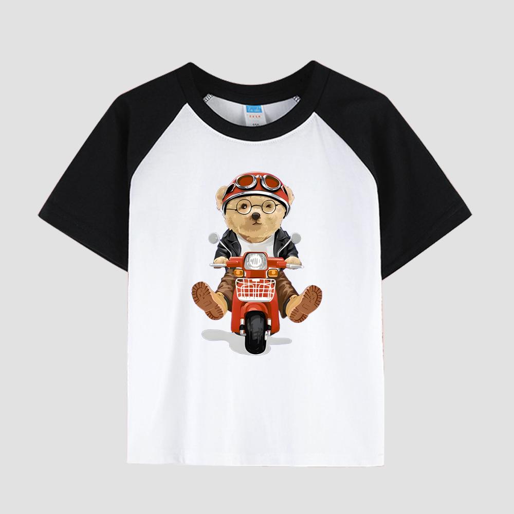 

Детская футболка с принтом, вставным плечом, круглым вырезом, хлопковая ткань, повседневный стильный топ с коротким рукавом для мальчиков на лето 150cm