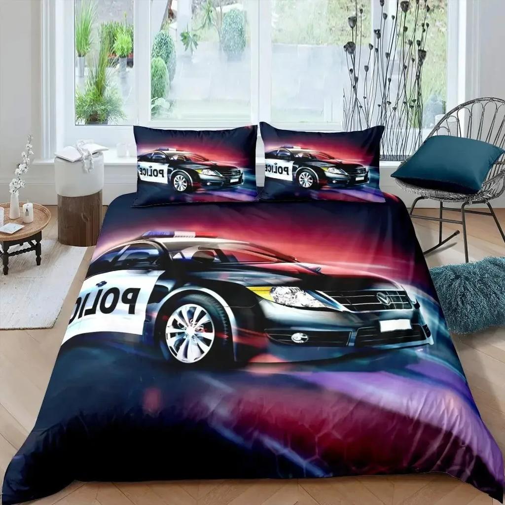 Cartoon Police Car Bedding Set Single Twin Full Queen King Size Polyester Duvet Cover Aldult Kids Comforter Quilt Cover Set
