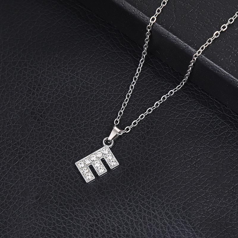 European & American Inlaid Rhinestone English Letter Choker Necklace for Women - Stainless Steel Pendant Jewelry Accessory