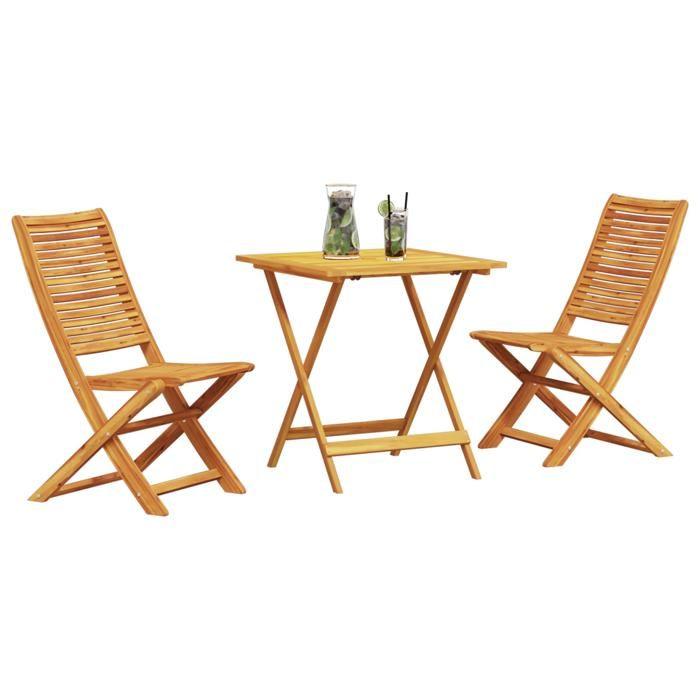 3-piece Folding Bistro Set In Solid Acacia Wood 3375696