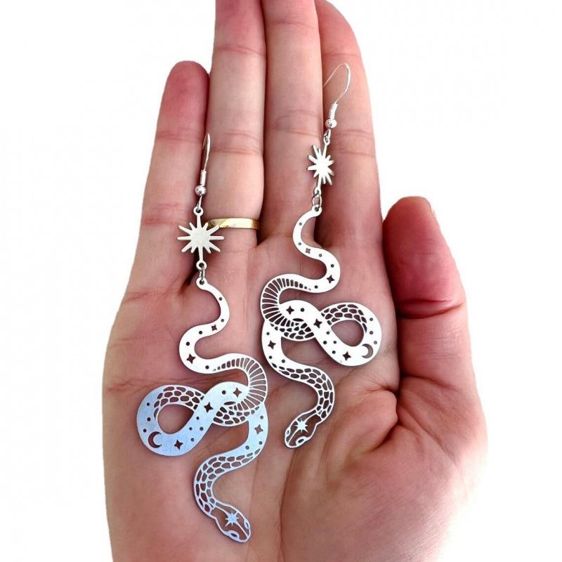 Celestial Silver Snake Earrings - Mysterious and Smooth Design
