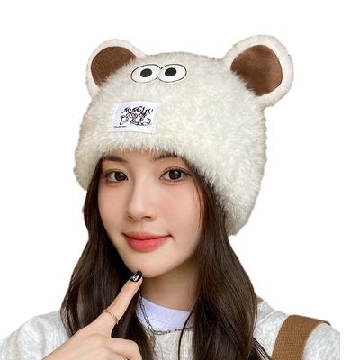 Women Beanie Winter Warm Plush Hat with Ears Soft Fluffy Fur Girl Anti-cold Ear Protection Cap