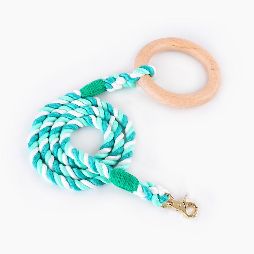 Colorful Wooden Handle Dog Leash with Collar for Medium to Large Dogs Leash - 150cm*12mm