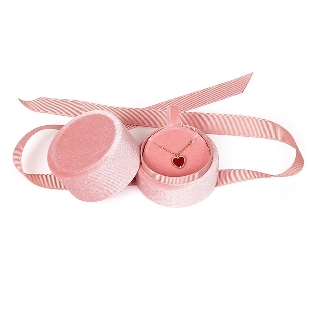Premium Velvet Round Bow Ribbon Ring Box Wedding Jewelry Earring Ring Display Storage For Proposal Engagement 5.8*5.3cm