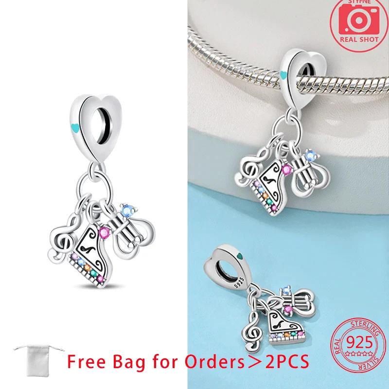Music Series Guitar Earphone Note Tape Zircon Original Copper Charms Beads Pendant Fit Bracelet Women Diy Jewelry Gifts