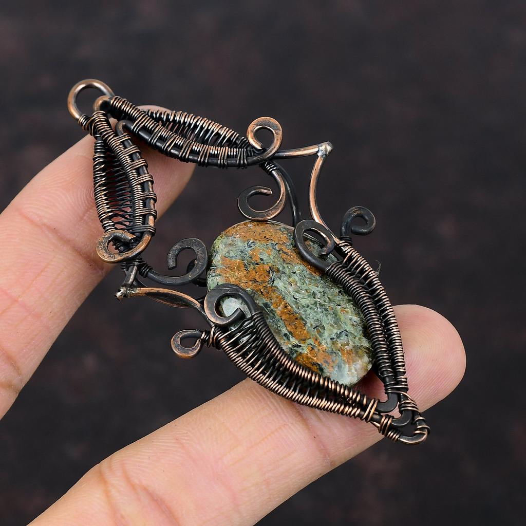 Spessartine Garnet In Limestone Pendant Copper Wire Wrapped Pendant Handmade Pendant Beautiful Copper Jewelry Gift For Him Gemstone Pendant