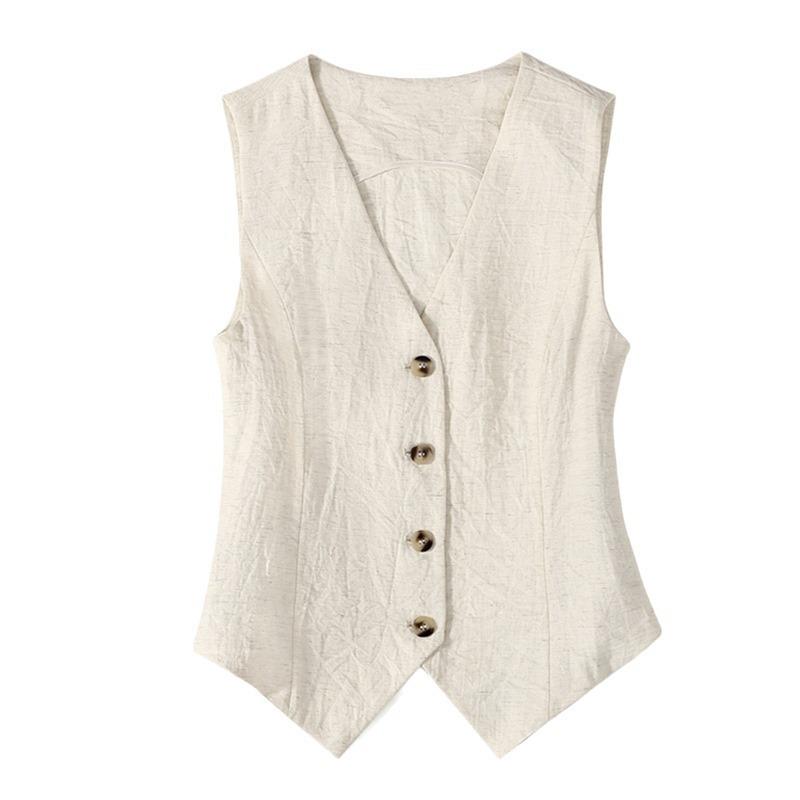 Fashion Summer Sleeveless Women Vest Thin Slim Fit V-neck Short Suit Tank Tops Loose Office Solid Color Irregular Shirts Elegant Waistcoat Short Coats