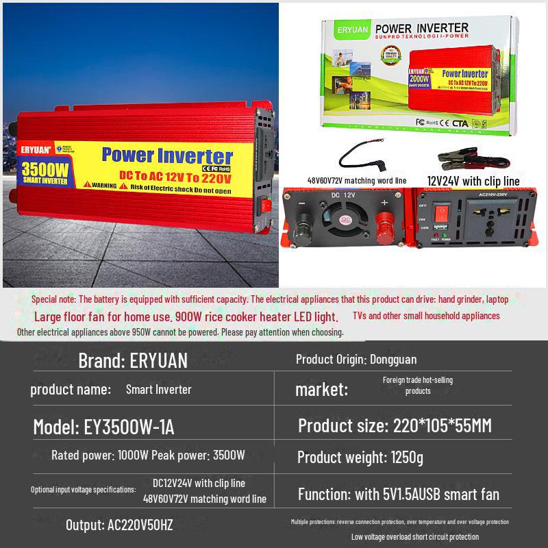 500W/1000W 12V/24V to 220V Solar Car Inverter with USB & Anti-Reverse Protection