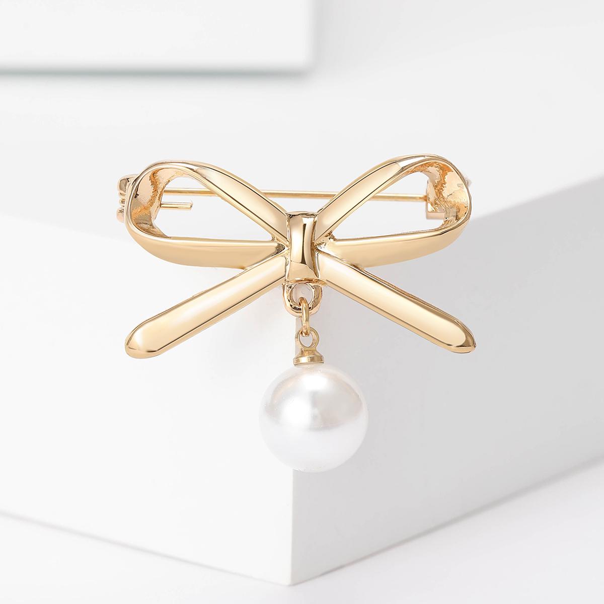 Elegant Pearl Bow Brooches for Women Unisex Rhinestone Rope Knot Pins Event Party Funny Backpack Decoration Clothes Accessories