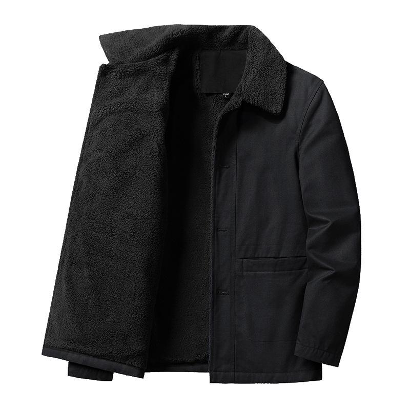 Men's Cotton Lapel Jacket Shirt - Large Size, Solid Color, Business Casual, Spring/Autumn.