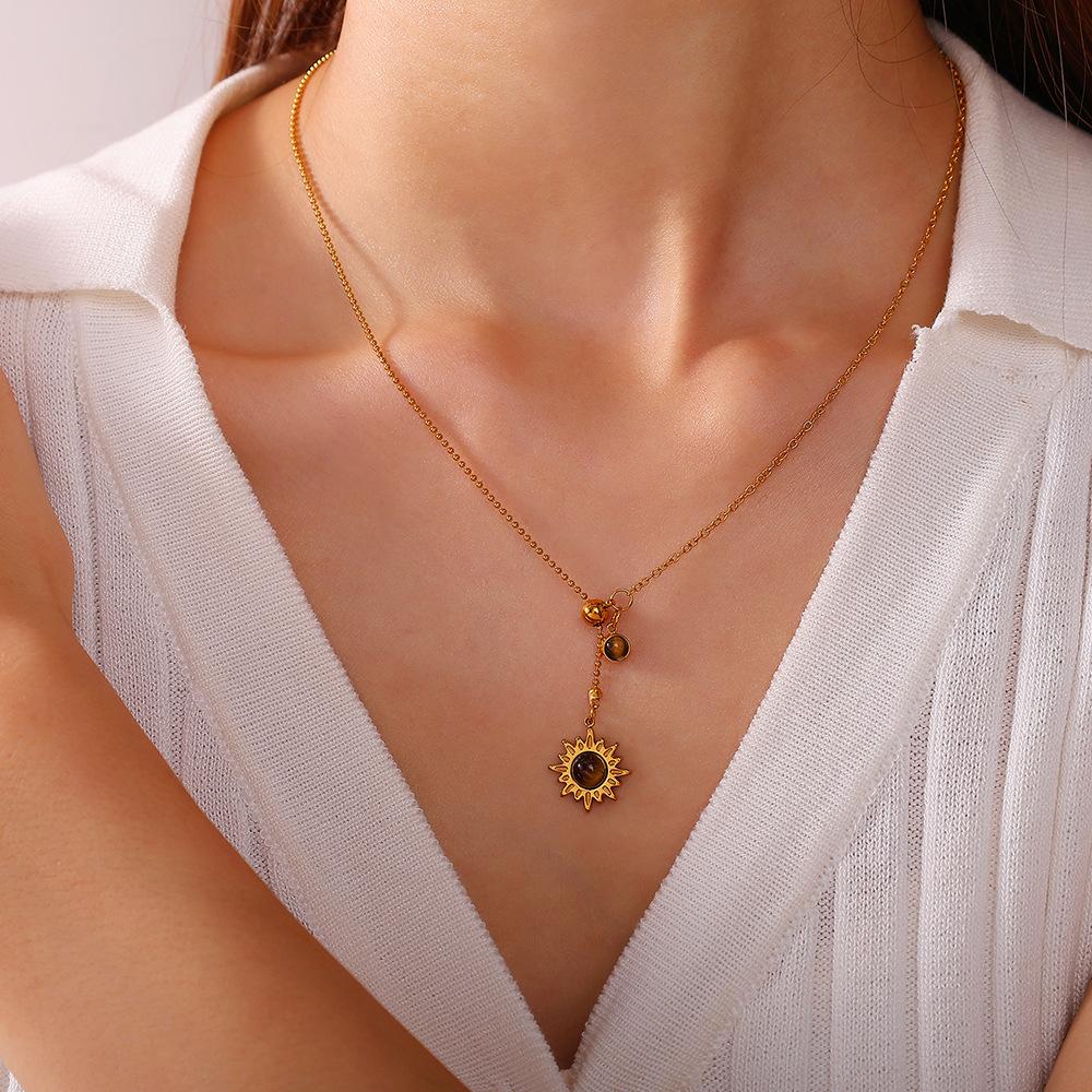 Fashion Trend Dolphin Sunflower Clavicle Chain Simple Niche Stainless Steel Retro Necklace
