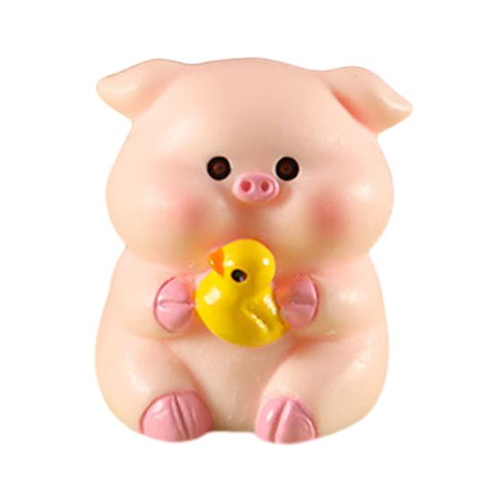 Pig Ornament Small Pink Piglet Synthetic Resin Figurine with Raincoat Yellow Duck Micro Landscape Ornament
