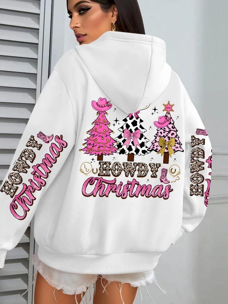 Merry Christmas Tree Print Women's Hip Hop Hoodie - Autumn/Winter Edition
