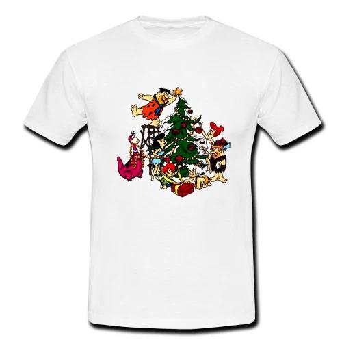 Mens Retro T-shirt Vintage Christmas Tee Flintstones Fred Cartoon Comic Funny 4XL