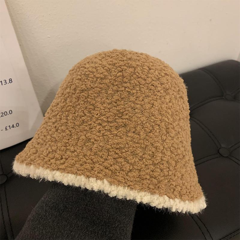Black Plush Fisherman's Hat Women 2025 Versatile Face Show Small Knitted Bucket Headcircumference