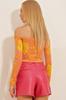 Women's Blouse New Season Fashion Orange Fuchsia Rope Strap Detailed Long Sleeve Patterned Crop Knitted Blouse