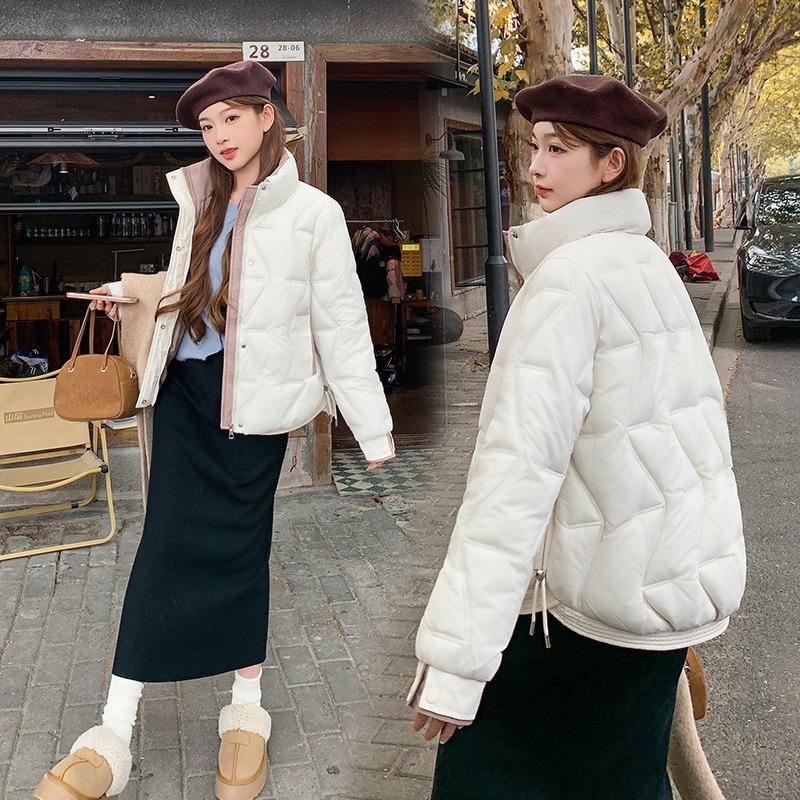 Fashion women's new short down cotton-padded coat, light and thin winter small cotton-padded jacket, stand-up collar, thin and thickened coat