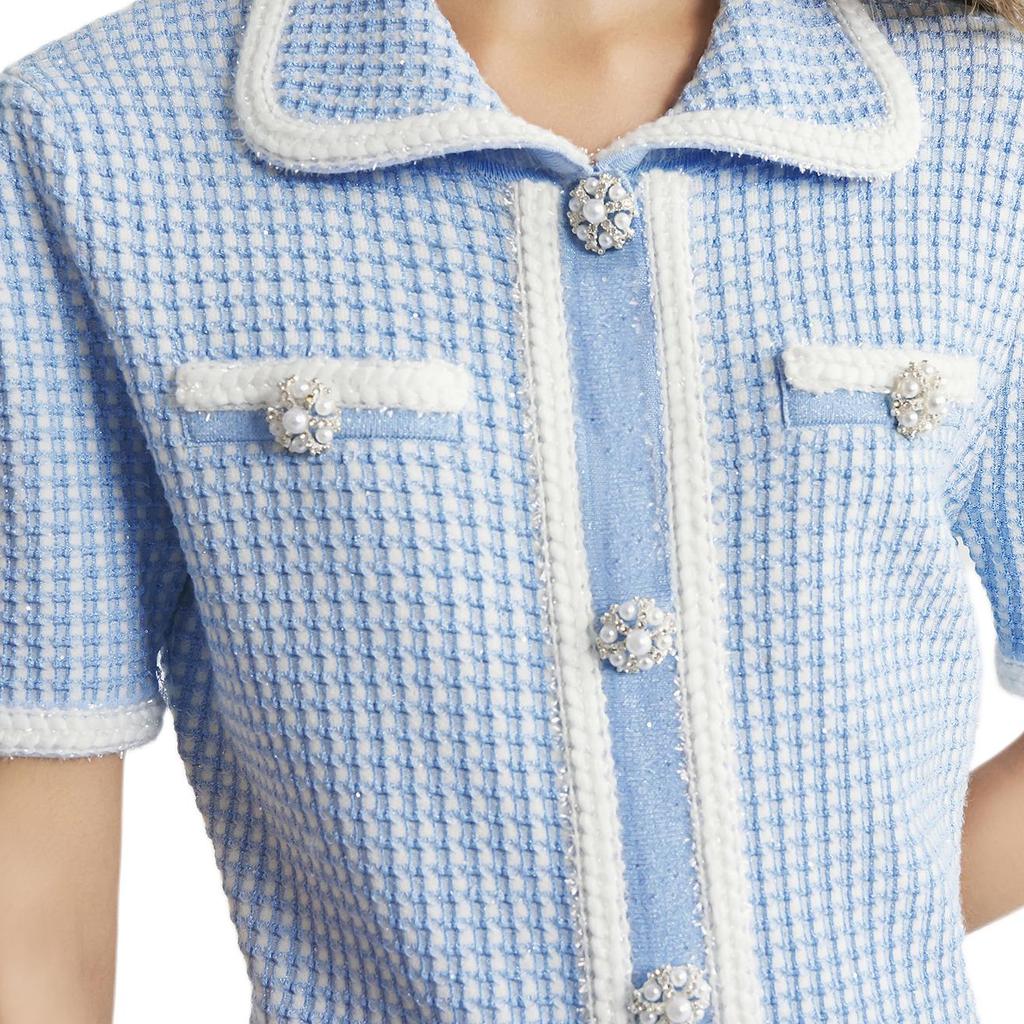 Karl Lagerfeld Elegant Commuting Travel Striped Single-Breasted Lapel Pocket Short Sleeve Dress Women dress Blue M22E13A5351