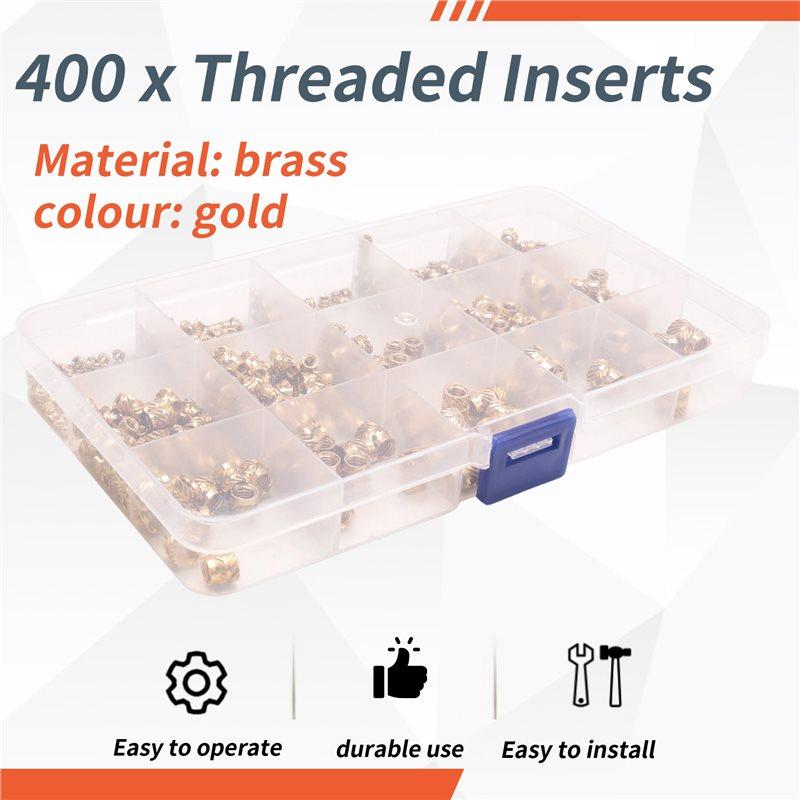 A34R 400Pcs Threaded Inserts,M2/M2.5/M3//M5/M6 Thread Knurled Nuts Assortment Parts Kit Heat Set Insert For Plastic 3D Printin