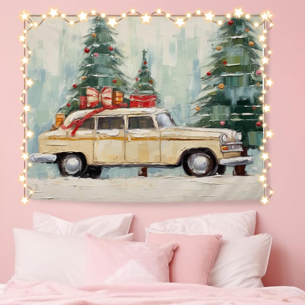 Winter Christmas Deer Tapestry,Rustic Christmas Wall Tapestry For Bedroom, Winter Snowy Forest Xmas Deer Tapestries Wall Hanging