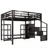 Letto a soppalco 140x200 con supporto TV, presa elettrica e scaletta di sicurezza, Combinazione Metallo-Legno, Salvaspazio, Letto a castello per bambini con spazio contenitore, Nero