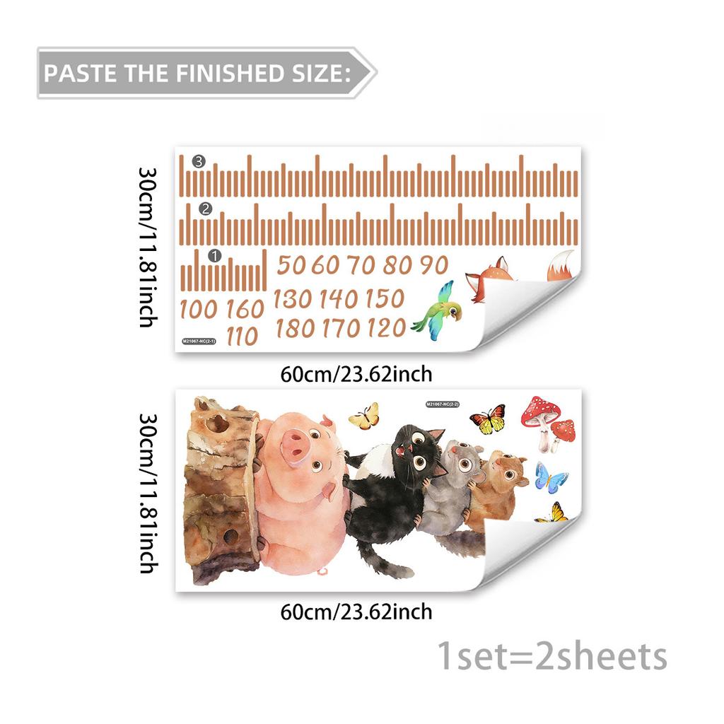 Cartoon Animal Design Height Chart Wall Sticker for Home Interior Decoration PVC Material Compatible with Smooth Surfaces