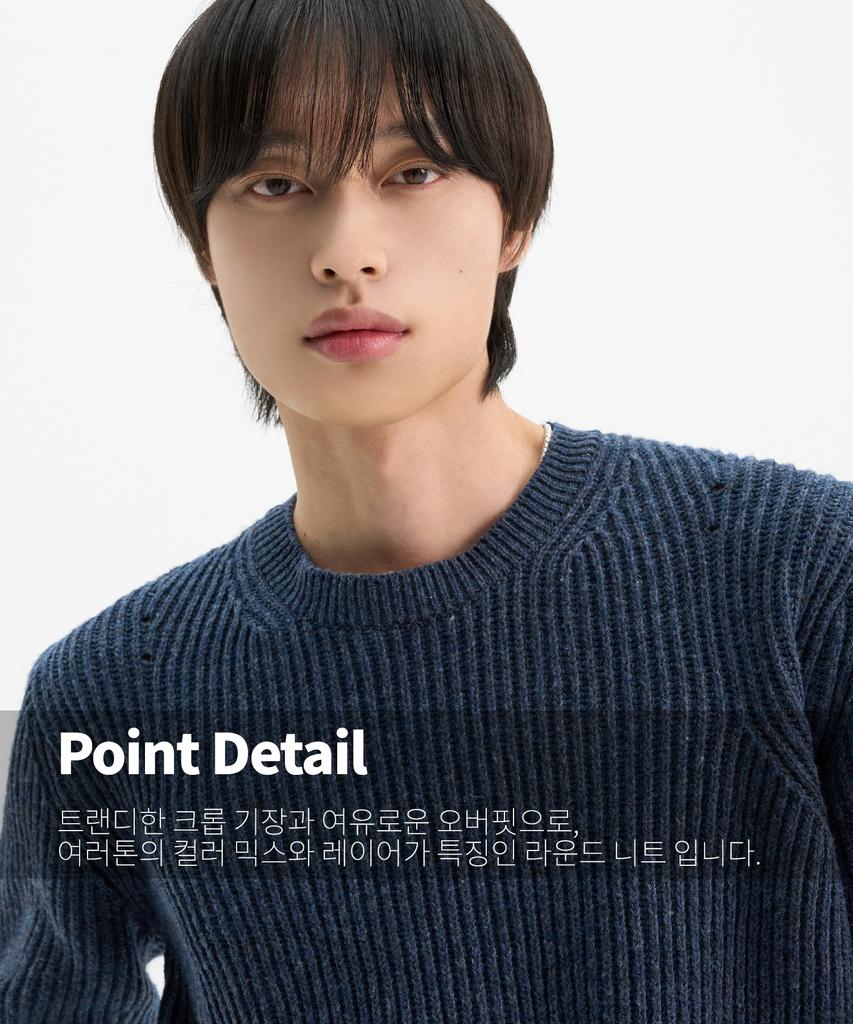 TRIP LE SENS Wool Mixed Color Crop Round Knit_Navy Mix