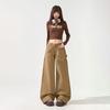 Spring Pure Cotton Low Waist Patchwork Fashion Micro Flare Relaxed Cargo Denim Pants Women Casual Pants Oversize Denim Trousers