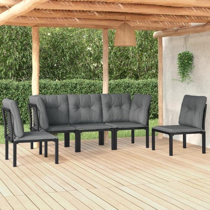 VidaXL Salon de Jardin 5 pcs, Ensemble de Meubles de Terrasse, Mobilier d'Extérieur, Chaise de Patio, Moderne, Noir et Gris 3187736