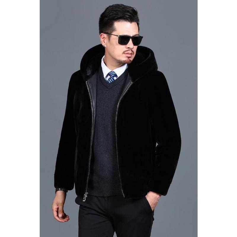Manteau veste parka homme vison entier hiver chaud vison velours comptoir à capuche noir