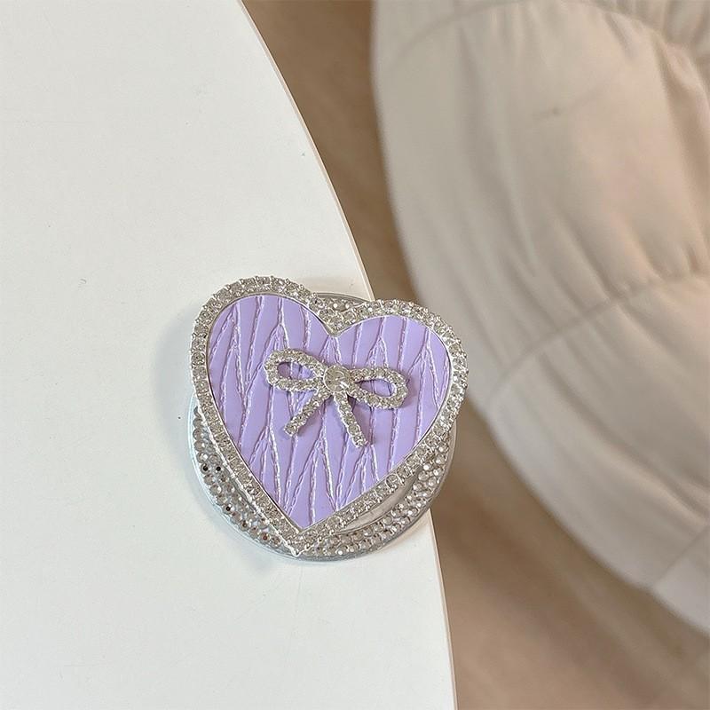 

Diamond Bow Tie Heart-shaped Leather Phone Airbag Holder Light Luxury Magnetic Suction Korean Instagram Style Desktop Watch TV Show Ring
