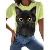 Fashion Woman Blouses T-shirt Women's 3d Cats Print Black Kawaii T Shirt Female Clothing Oversized Summer Top Free Shipping
