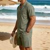 Mens Casual Loose Breathable Short Sleeve Shirt And Shorts Beach Set