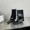 Flax cotton pleated niche design square head personalized short boots new canvas medium tube slope heel Martin boots temperament