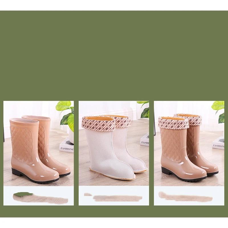 Codzienne kalosze do połowy łydki z podszewką z polaru, antypoślizgowe, wodoodporne