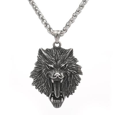 Domineering Stainless Steel Wolf Head Pendant Necklace Punk Style Men 'S Accessories 