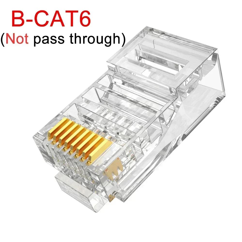 1-50Pcs RJ45 CAT6 CAT5e Pass Through Connectors Crystal End Gold-Plated 8P8C Crimp UTP Standard Ethernet Network Modular Plug