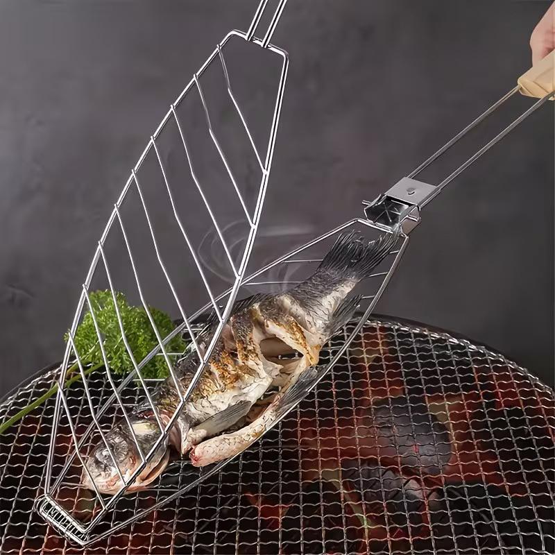 1pc Wooden Handle Barbecue Tongs, Heavy-Duty Fish Tongs For Kitchens And Restaurants, Outdoor Camping Barbecue Tools