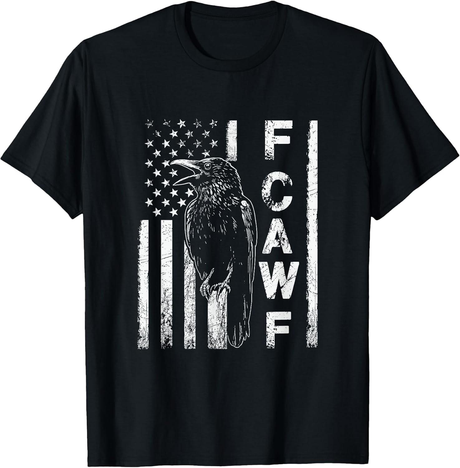 NEW LIMITED! Funny F CAW F Crow with USA Flag Tee - MADE IN USA M