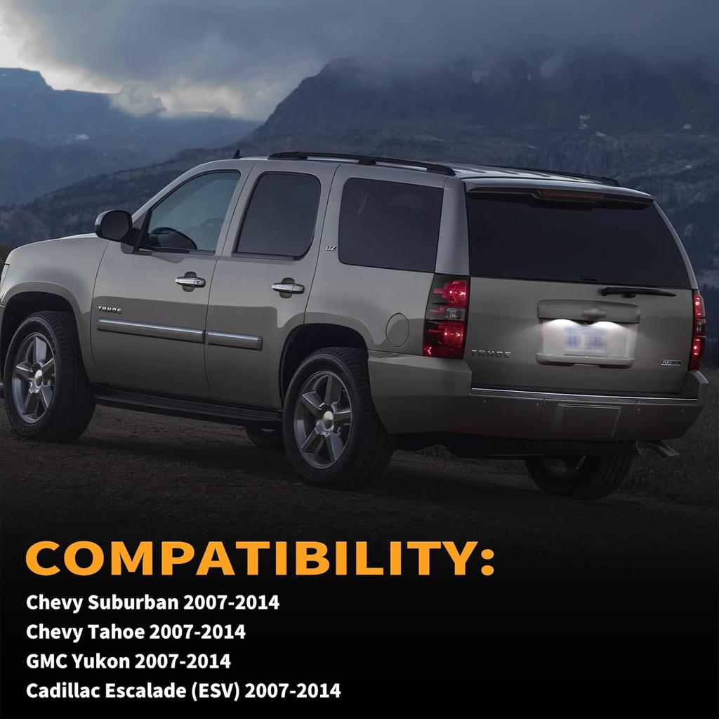 Gempro LED License Plate Lights Rear Bumper Tag Lamp Assembly For 2007-2014 Chevy Suburban Tahoe GMC Yukon C-Adillac Escalade ESV, 6000K White 2PCS