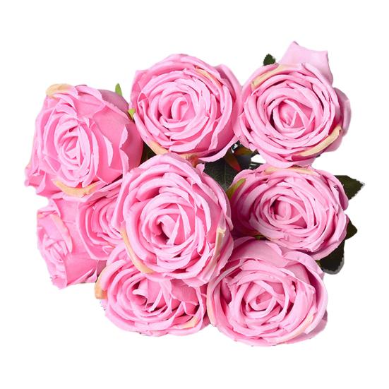 10 Heads Artificial Rose Flower Realistic Faux Silk Long Stem Rose Bouquet with Leaf for Home Kitchen Office Wedding Party Decoration