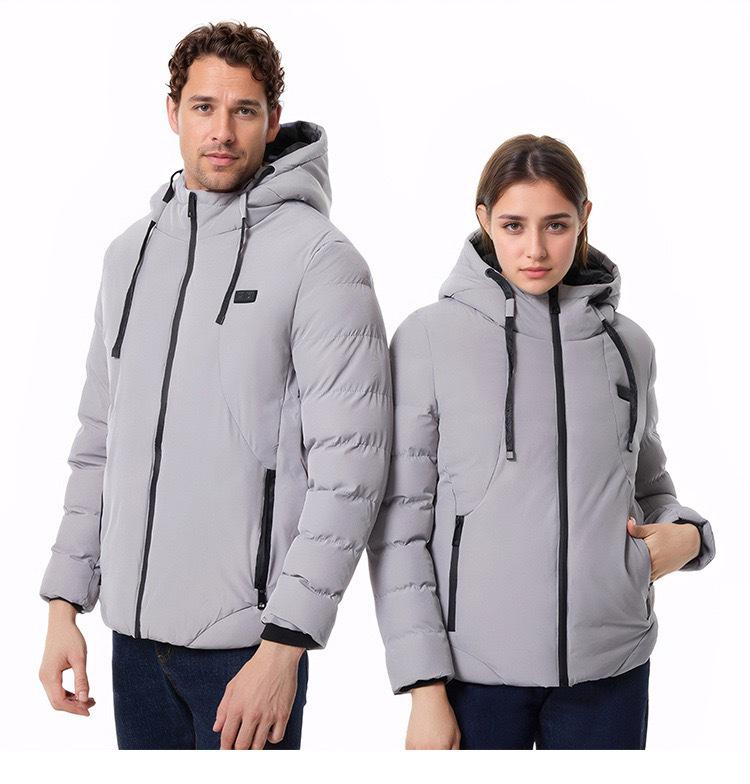 Men's Smart Heated Winter Jacket with Hood - Warm, Constant Temperature, Cold-Proof Cotton Coat