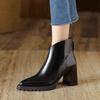 Fashion FHC 2024 Retro Style Women Short Boots,Thick Bottom Booties,High Heeled Ankle Botas,Pointed Toe,Back Zip,Black,Brown,Dropship