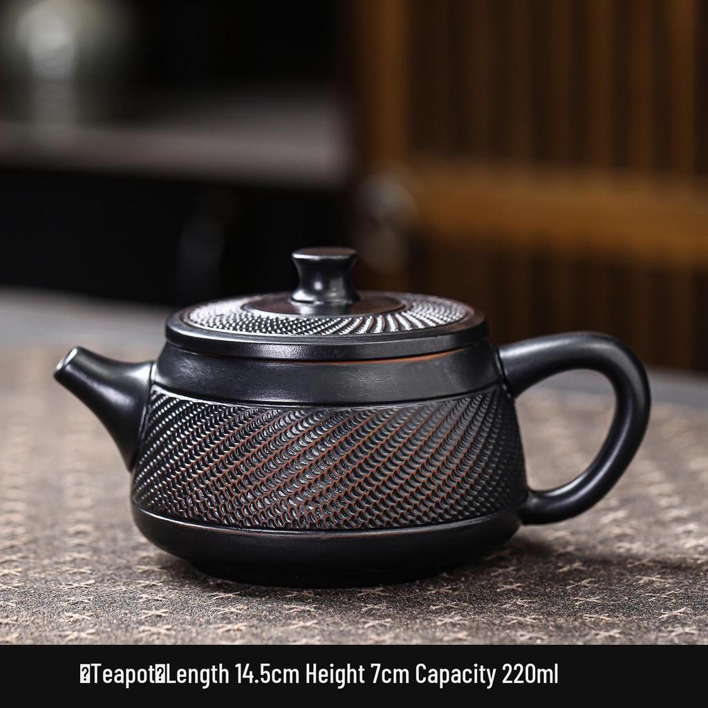 Large-Capacity Purple Clay Kung Fu Tea Set with Jump Knife Teapot and Two Cups