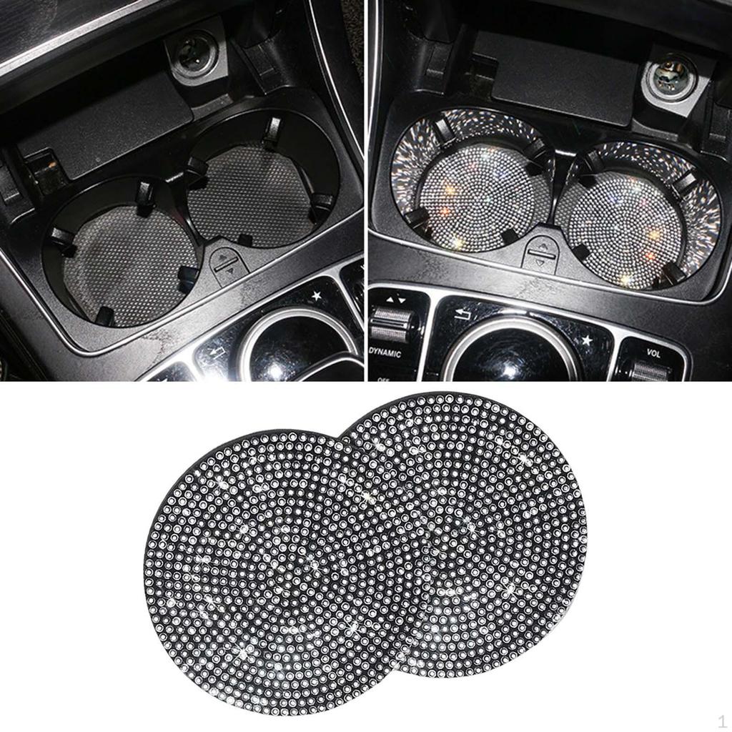 2 Pieces Cup Holder Coaster, Full Rhinestone 2.76 Inch Automotive Water Bottle Coaster