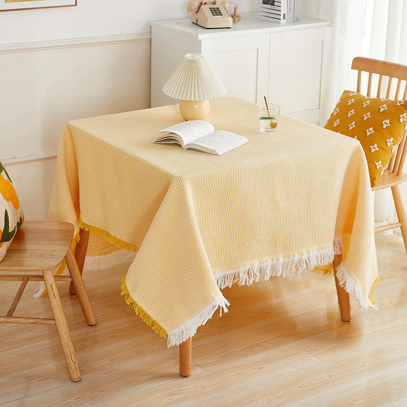 Linen Fringe Round Tablecloth – Bohemian Small Round Table Cover for Coffee Table, Side Table, Rustic Home Decorative Mat 90x90cm