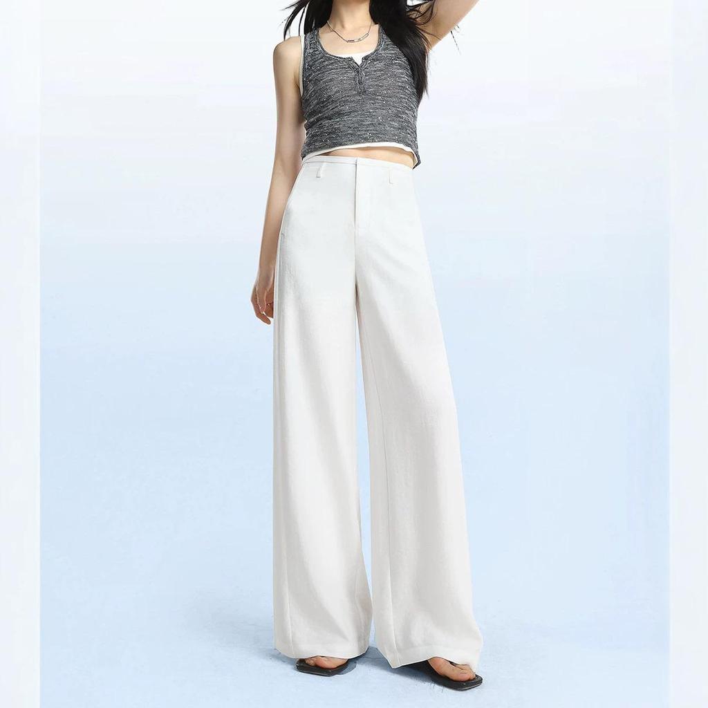 Petite Women's White Linen Wide-Leg Pants - Summer 2026, Lightweight, Wrinkle-Resistant, Extra Long, Casual Fit