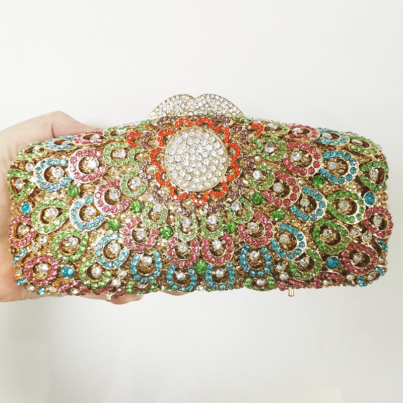 

Evening Crystal Rhinestone Clutch Women Colorful Handbag Coin Purse Bag WHTUOHENG Gold Metal Luxury Wedding Party Wallet Clutch 19.5cmX9cmX5cm